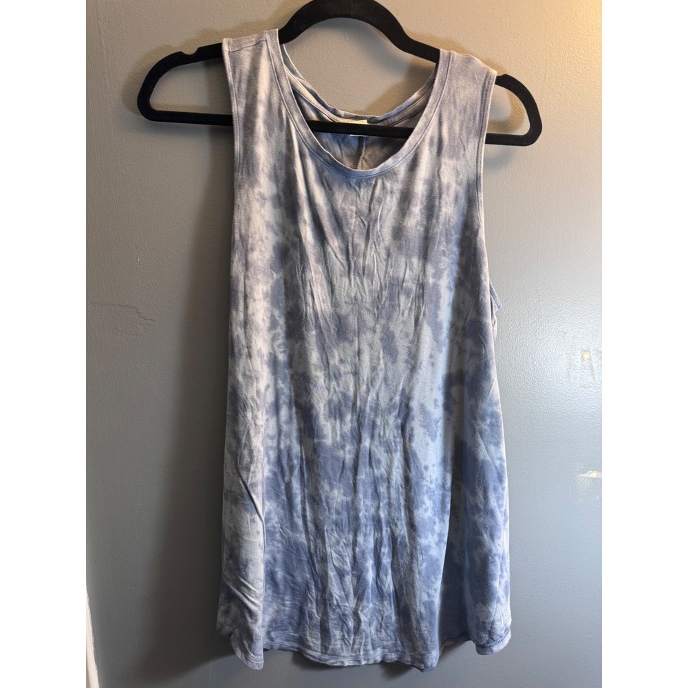 Old Navy Luxe Tank Top Womens Medium Blue White Tie Dye Sleeveless Scoop Neck